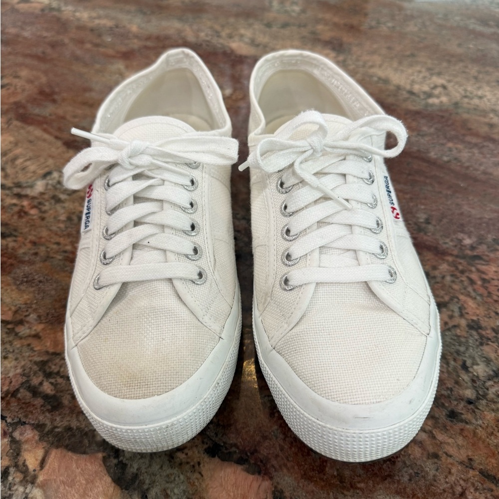 Superga Off-White Canvas Lace-Up Sneakers